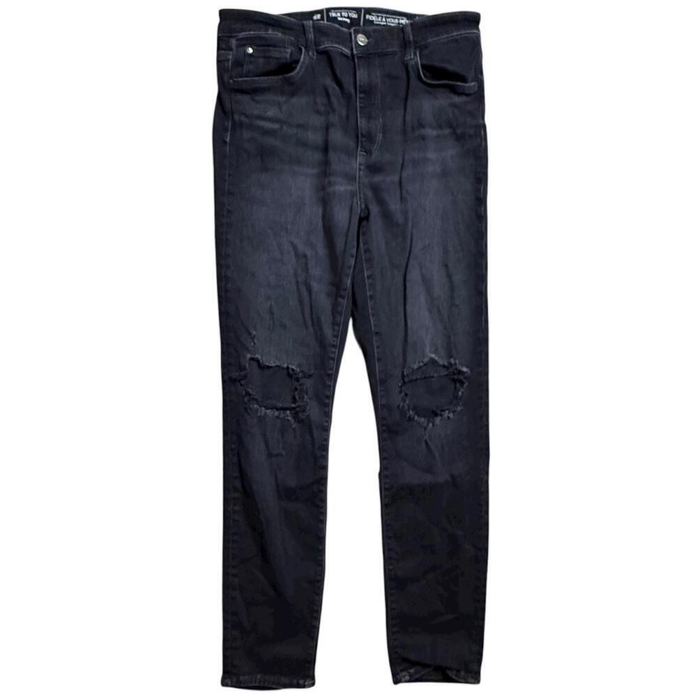 H&M True To You Blk Distressed Skinny Jeans Men’s XL Ripped Knees Stretch Denim